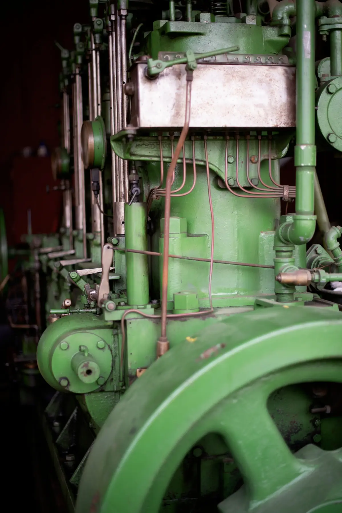 Marine diesel engine with copper fuel lines, serviced and overhauled by Mora Engine