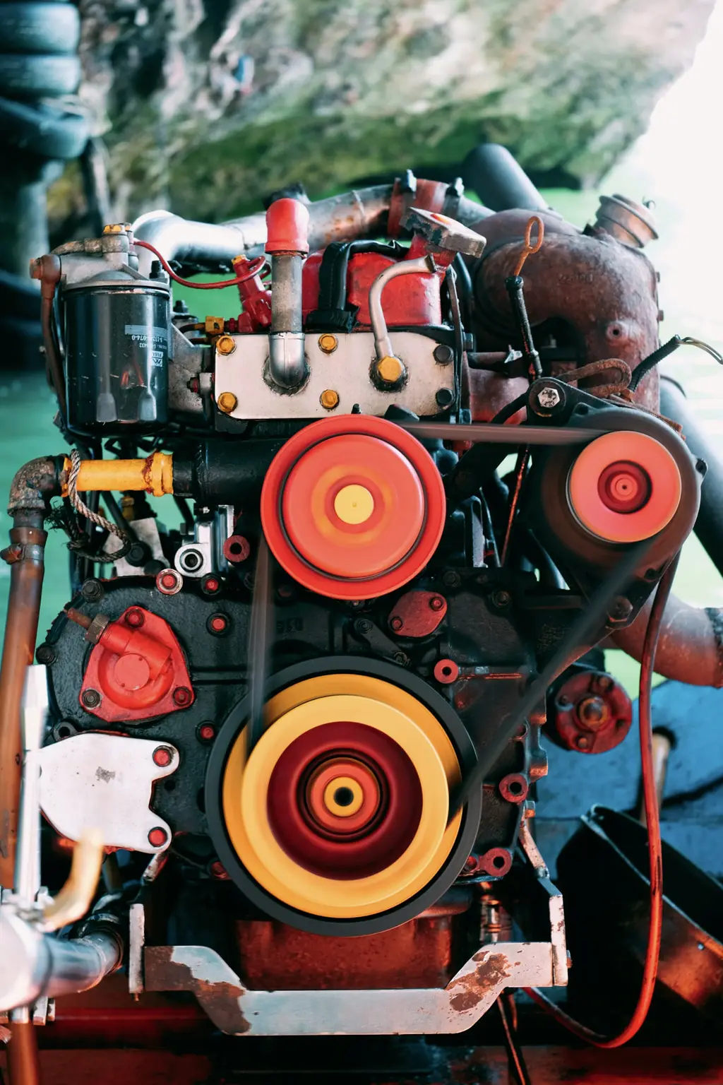 Marine generator set with belt drive and fuel filtration